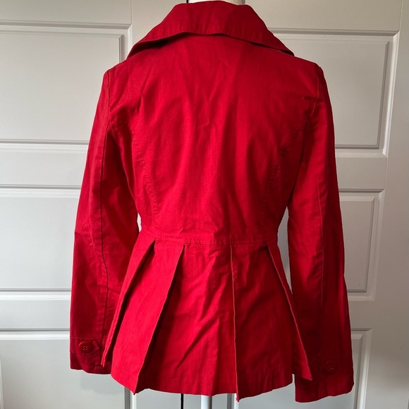 Nine West Red Cropped Pea Coat Jacket Button Up‎ Fitted Casual Medium - Picture 4 of 8